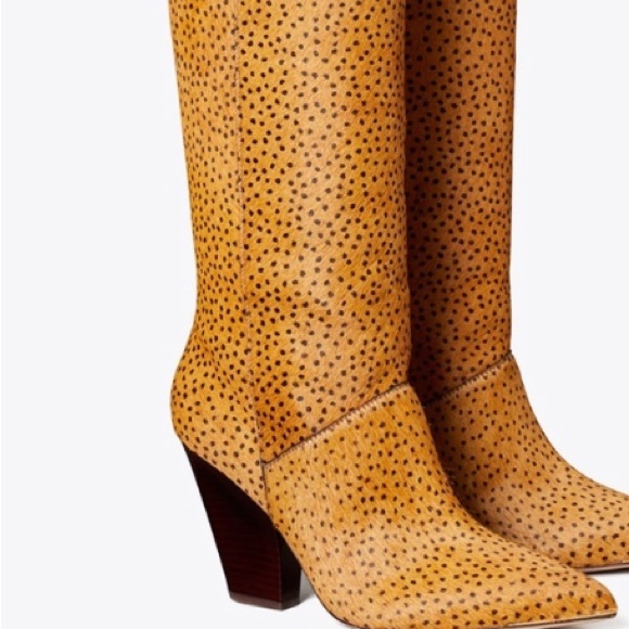 TORY BURCH LILA KNEE BOOT IN EQUESTRIAN BROWN PRINTED HAIRCALF SIZE 9 - Picture 5 of 7